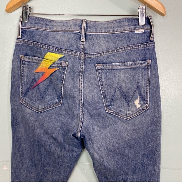 MOTHER The Stunner Ankle Step Fray‎ Helter Skelter Sz 27 Blue Lightning Bolt - Picture 5 of 9